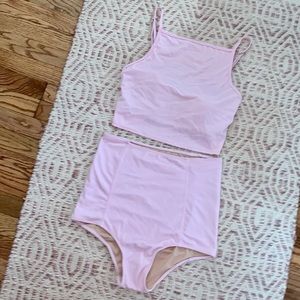 Kortni Jean Pink Ribbed Swim Set Size Medium